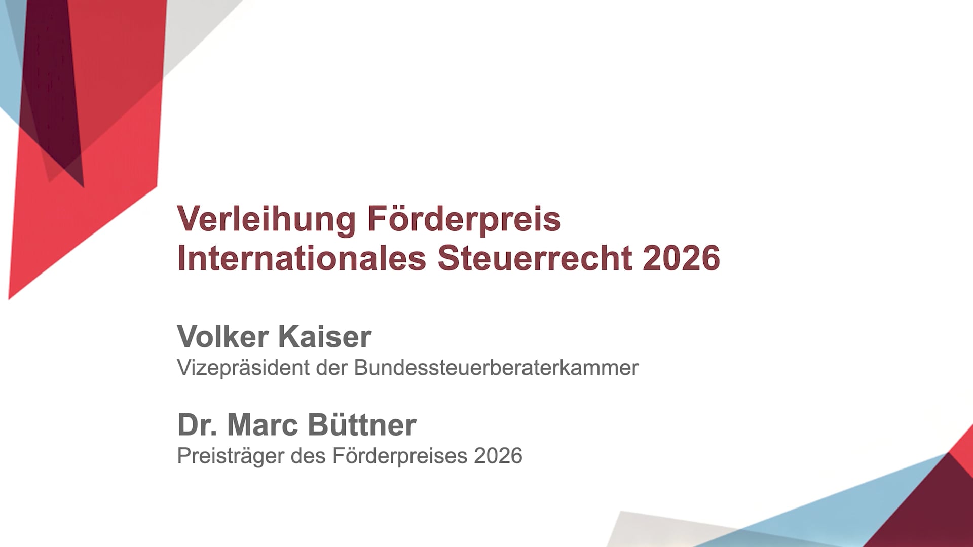 Verleihung des Förderpreises der Bundessteuerberaterkammer